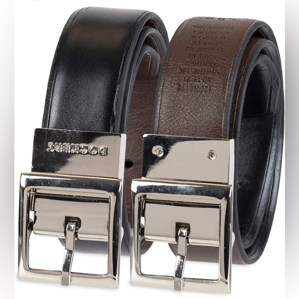 Dockers Boys Dual-Tone Leather Reversible Belt with Silver Hardware
